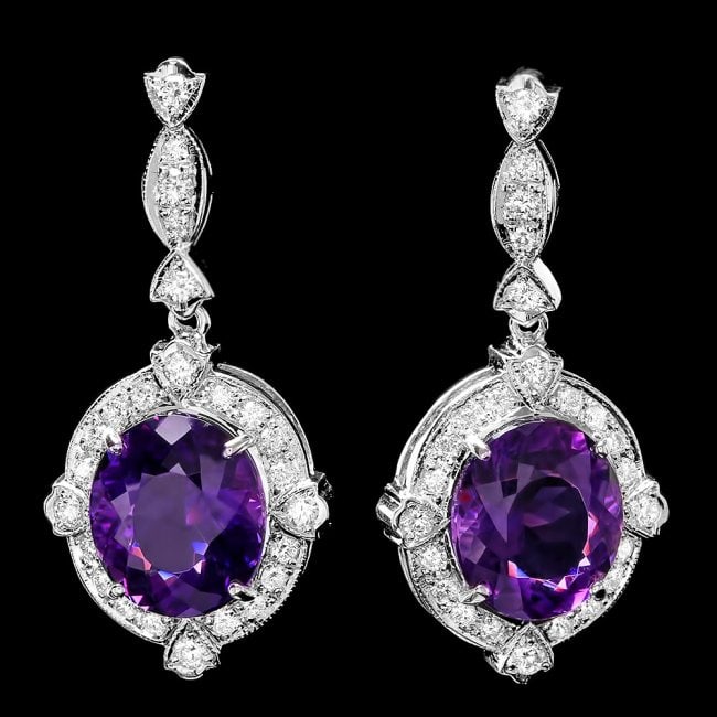 14k Gold 16ct Amethyst 1.70ct Diamond Earrings: Retail: $16,375.00 ****** 14k Gold 16ct Amethyst 1.70ct Diamond Earrings ****** Metal: 14k Solid White Gold / Total Item Weight: 12.5 grams / Country Made: United States / / Main Stone: Amethyst / Col