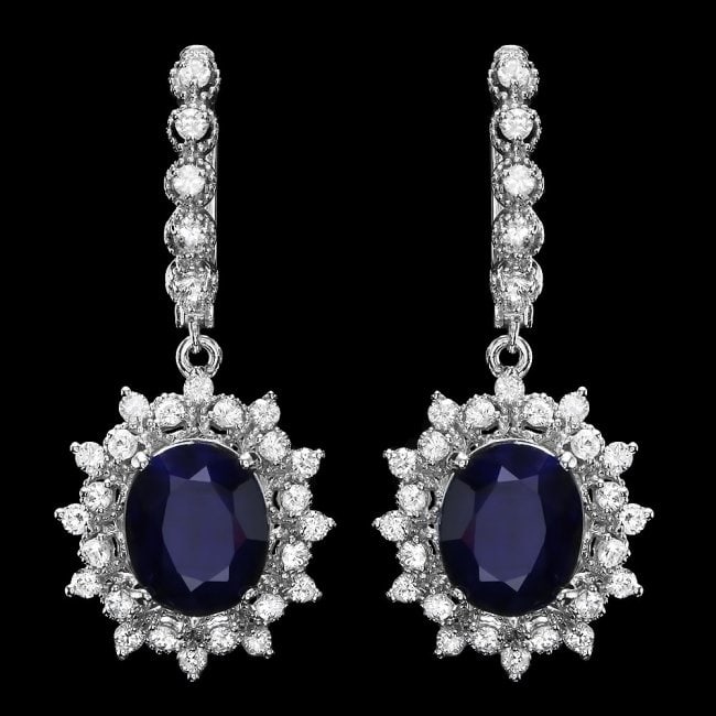 14k Gold 10.00ct Sapphire 1.90ct Diamond Earrings: Retail: $8,100.00 ****** 14k Gold 10.00ct Sapphire 1.90ct Diamond Earrings ****** Metal: 14k Solid White Gold / Total Item Weight: 9.5 grams / Country Made: United States / / Main Stone: Sapphire / Co