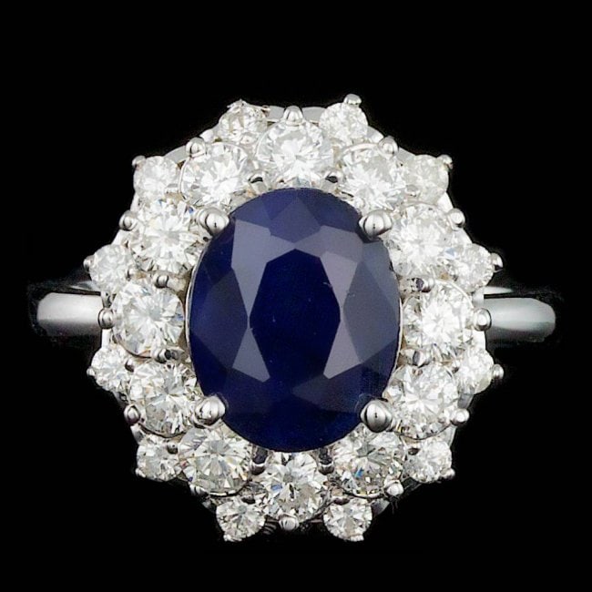 14k Gold 3.00ct Sapphire 1.40ct Diamond Ring: Retail: $8,600.00 ****** 14k Gold 3.00ct Sapphire 1.40ct Diamond Ring ****** Metal: 14k Solid White Gold / Size: 7.5 / Total Item Weight: 6.0 grams / Country Made: United States / / Main Stone: Sapphi
