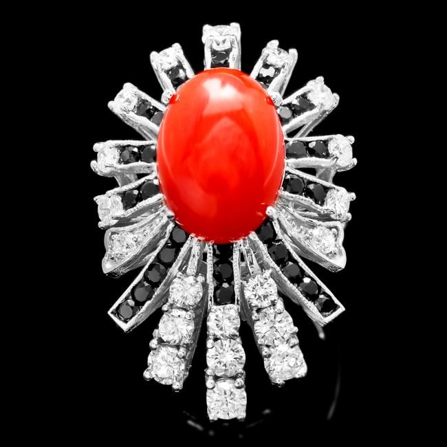 14k White Gold 5.00ct Coral 1.70ct Diamond Ring: Retail: $12,580.00 ****** 14k White Gold 5.00ct Coral 1.70ct Diamond Ring ****** Metal: 14k Solid White Gold / Size: 6.75 / Total Item Weight: 9.0 grams / Country Made: United States / / Main Stone: C