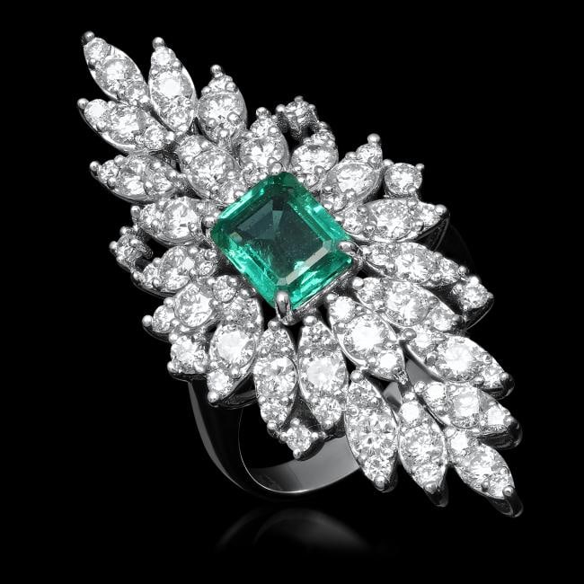 14K Gold 2.15ct Emerald 3.28ct Diamond Ring: Retail: $13,360.00******14K Gold 2.15ct Emerald 3.28ct Diamond Ring****** Metal: 14K Solid White Gold / Total Item Weight: 8.0 grams / Country Made: United States / / Main Stone: Emerald / Color: Gree