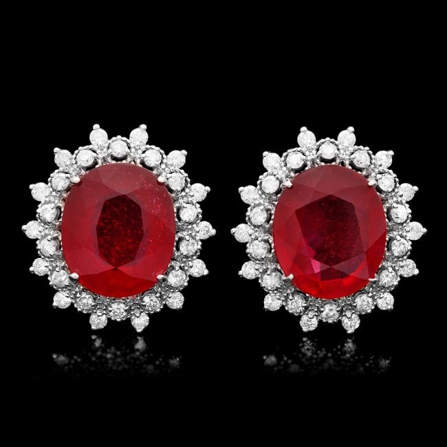 14k Gold 14.00ct Ruby 1.50ct Diamond Earrings: Retail: $11,400.00 ****** 14k Gold 14.00ct Ruby 1.50ct Diamond Earrings ****** Metal: 14k Solid White Gold / Total Item Weight: 9.0 grams / Country Made: United States / / Main Stone: Ruby / Color: Re