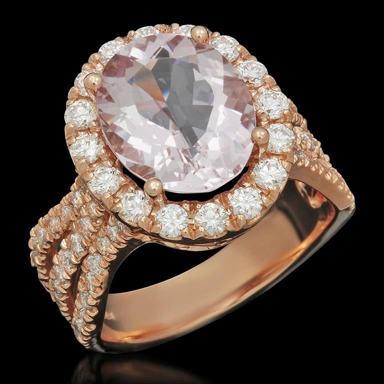 14K Gold 8.3ct Morganite 1.40ct Diamond Ring: Retail: $8,535.00 ****** 14K Gold Morganite & Diamond Ring ****** Metal: 14K Solid Rose Gold / Total Item Weight: 8.3 / Country Made: United States / / Main Stone: Morganite / Color: Green / Carat Tot