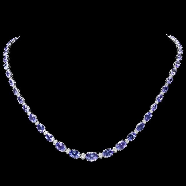 14k 26.00ct Tanzanite 1.10ct Diamond Necklace: Retail: $22,300.00 ****** 14k 26.00ct Tanzanite 1.10ct Diamond Necklace ****** Metal: 14k Solid White Gold / Size: 17 / Total Item Weight: 22.2 grams / Country Made: United States / / Main Stone: Tanz