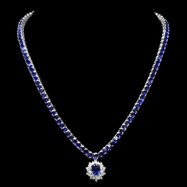 14k Gold 53.2ct Sapphire 1.20ct Diamond Necklace: Retail: $29,000.00 ****** 14k Gold 53.2ct Sapphire 1.20ct Diamond Necklace ****** Metal: 14k Solid White Gold / Size: 17 / Total Item Weight: 34 grams / Country Made: United States / / Main Stone: Sap