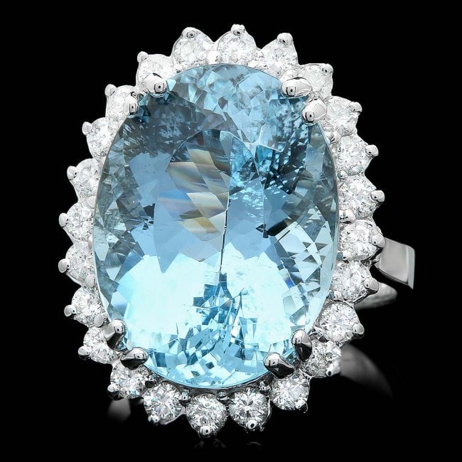 14k Gold 13.50ct Aquamarine 1ct Diamond Ring: Retail: $18,750.00 ****** 14k Gold 13.50ct Aquamarine 1ct Diamond Ring ****** Metal: 14k Solid White Gold / Size: 7 / Total Item Weight: 9.5 grams / Country Made: United States / / Main Stone: Aquamar