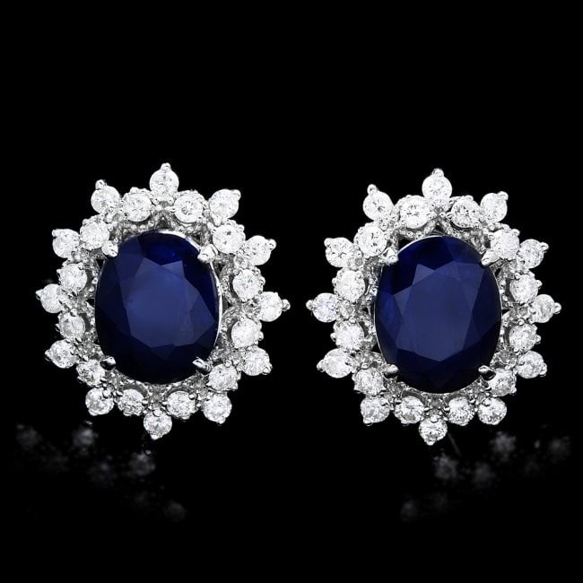 14k Gold 6ct Sapphire 1.30ct Diamond Earrings: Retail: $6,700.00 ****** 14k Gold 6ct Sapphire 1.30ct Diamond Earrings ****** Metal: 14k Solid White Gold / Total Item Weight: 6.0 grams / Country Made: United States / / Main Stone: Sapphire / Color: