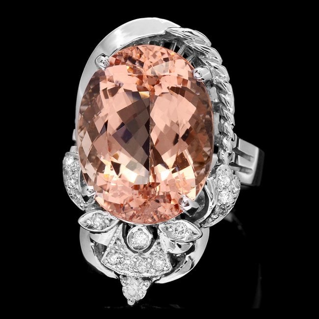 14k Gold 13.00ct Morganite 0.30ct Diamond Ring: Retail: $9,900.00 ****** 14k Gold 13.00ct Morganite 0.30ct Diamond Ring ****** Metal: 14k Solid White Gold / Size: 7 / Total Item Weight: 10.0 grams / Country Made: United States / / Main Stone: Morga