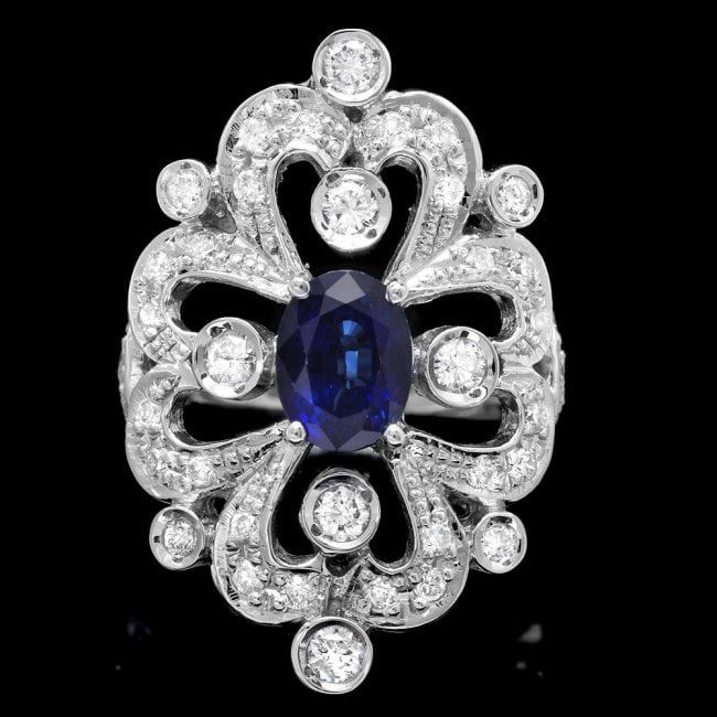 14k Gold 1.75ct Sapphire 1.15ct Diamond Ring: Retail: $11,350.00 ****** 14k Gold 1.75ct Sapphire 1.15ct Diamond Ring ****** Metal: 14k Solid White Gold / Size: 7 / Total Item Weight: 9.5 grams / Country Made: United States / / Main Stone: Sapphir