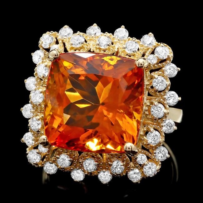 14k Gold 10.00ct Citrine 1.00ct Diamond Ring: Retail: $6,500.00 ****** 14k Gold 10.00ct Citrine 1.00ct Diamond Ring ****** Metal: 14k Solid Yellow Gold / Size: 7 / Total Item Weight: 8 grams / Country Made: United States / / Main Stone: Citrine /