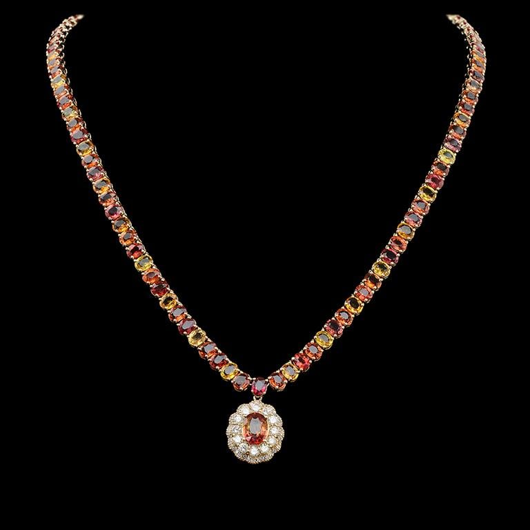 14K Gold 45.40ct Multi-Color Sapphire 1.45ct Diamond Necklace: Retail: $30,870.00******Multi-Color Sapphire & Diamond Necklace ****** Metal: 14K Solid Yellow Gold / Total Item Weight: 32.4 grams / Country Made: United States / / Main Stone: Sapphire/ Color: Multi