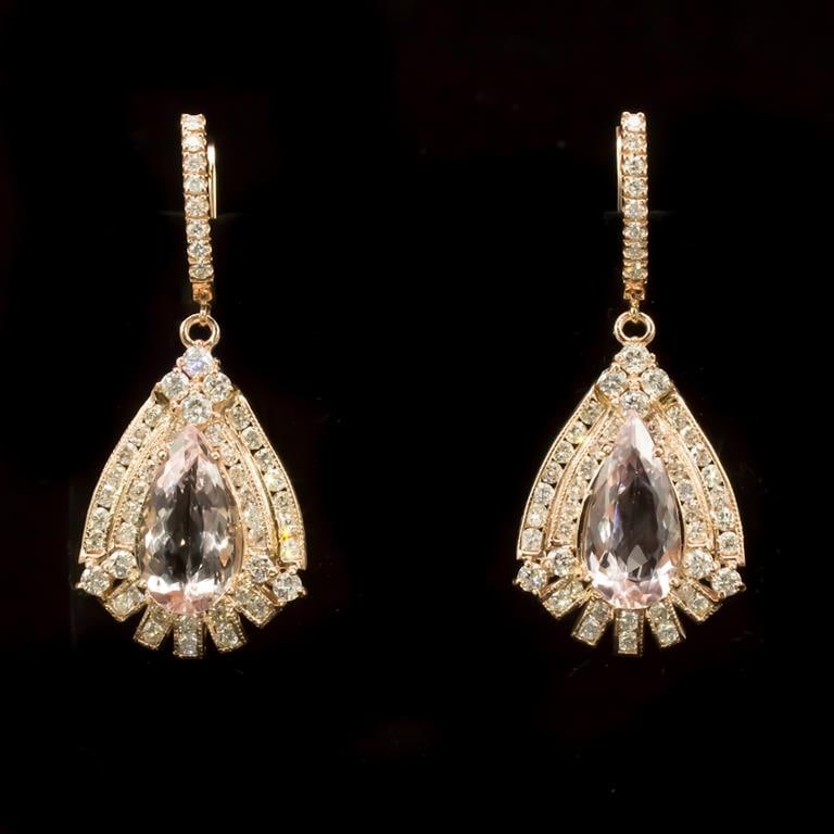14K Gold 6.73 Morganite 3.15ct Diamond Earrings (1 of 3)
