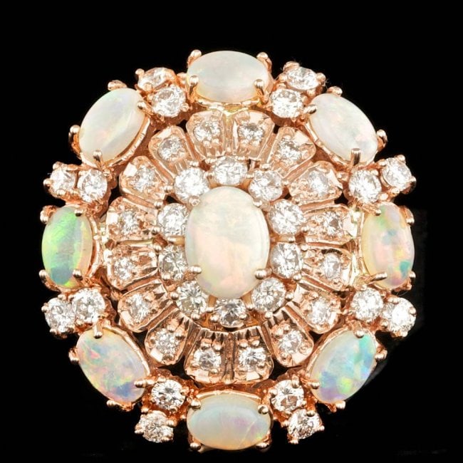 14k Rose Gold 3.00ct Opal 2.15ct Diamond Ring: Retail: $14,750.00 ****** 14k Rose Gold 3.00ct Opal 2.15ct Diamond Ring ****** Metal: 14k Solid Rose Gold / Size: 7 / Total Item Weight: 15.5 grams / Country Made: United States / / Main Stone: Opal /