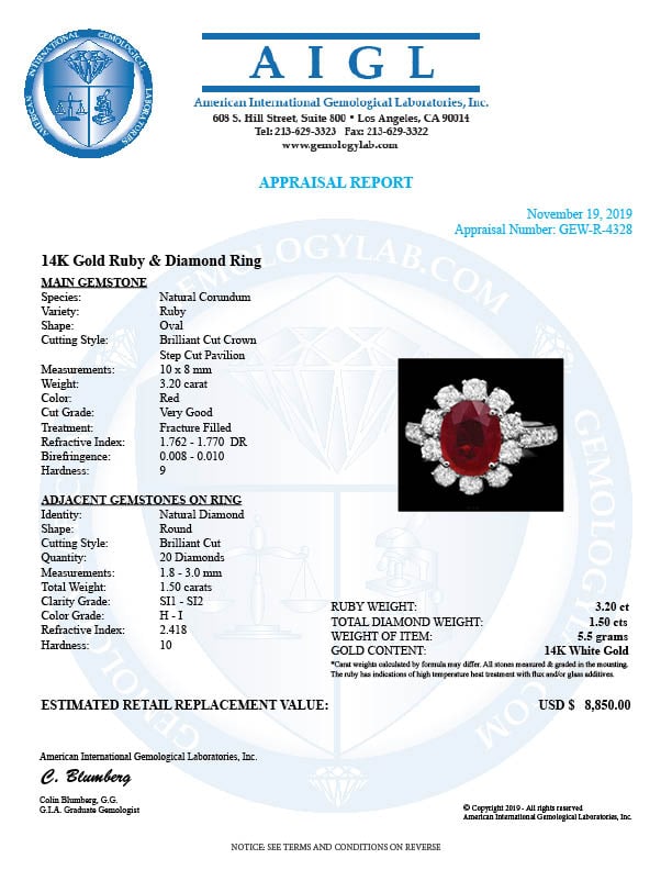 14k White Gold 3.20ct Ruby 1.50ct Diamond Ring - 4