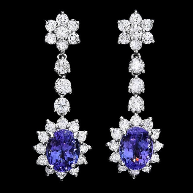 14k Gold 5ct Tanzanite 2.80ct Diamond Earrings: Retail: $14,500.00 ****** 14k Gold 5ct Tanzanite 2.80ct Diamond Earrings ****** Metal: 14k Solid White Gold / Total Item Weight: 6.5 grams / Country Made: United States / / Main Stone: Tanzanite / Col