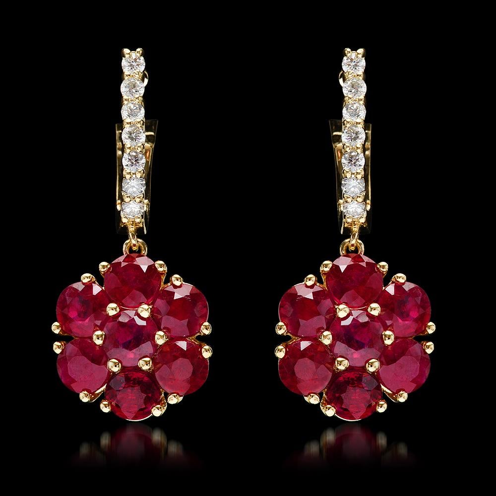 14k Yellow Gold 5.40ct Ruby 0.58ct Diamond Earrings: Retail: $5,580.00 ****** 14k Yellow Gold 5.40ct Ruby 0.58ct Diamond Earrings ****** Metal: 14K Yellow Gold / Total Item Weight: 5.8 grams / Country Made: United States / / Main Stone: Ruby / Color:
