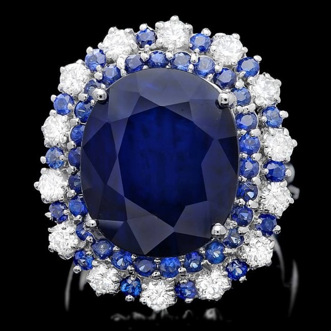14k Gold 16.4ct Sapphire 1.00ct Diamond Ring: Retail: $8,500.00 ****** 14k Gold 16.4ct Sapphire 1.00ct Diamond Ring ****** Metal: 14k Solid White Gold / Size: 7 / Total Item Weight: 10.5 grams / Country Made: United States / / Main Stone: Sapphir