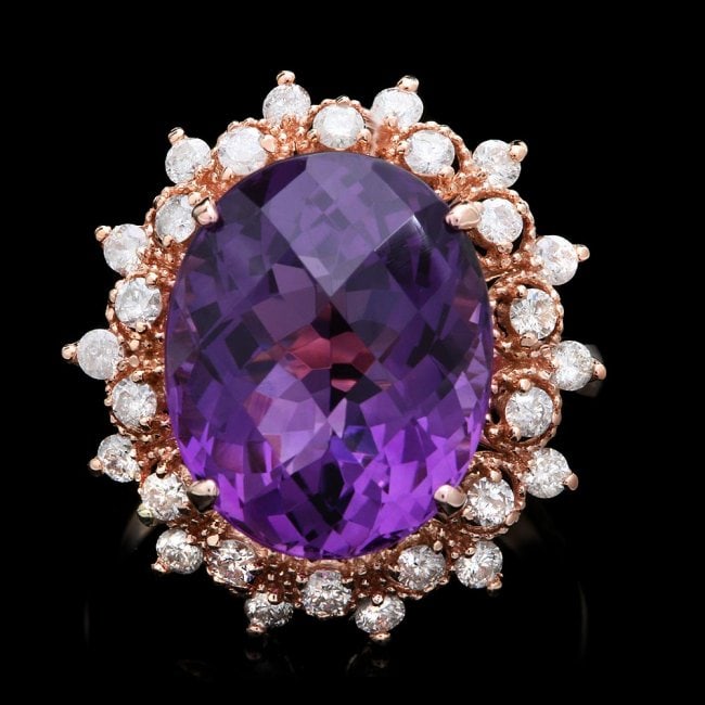 14k Rose Gold 8.50ct Amethyst 1.00ct Diamond Ring: Retail: $6,900.00 ****** 14k Rose Gold 8.50ct Amethyst 1.00ct Diamond Ring ****** Metal: 14k Solid Rose Gold / Size: 7 / Total Item Weight: 6.5 grams / Country Made: United States / / Main Stone: Amet