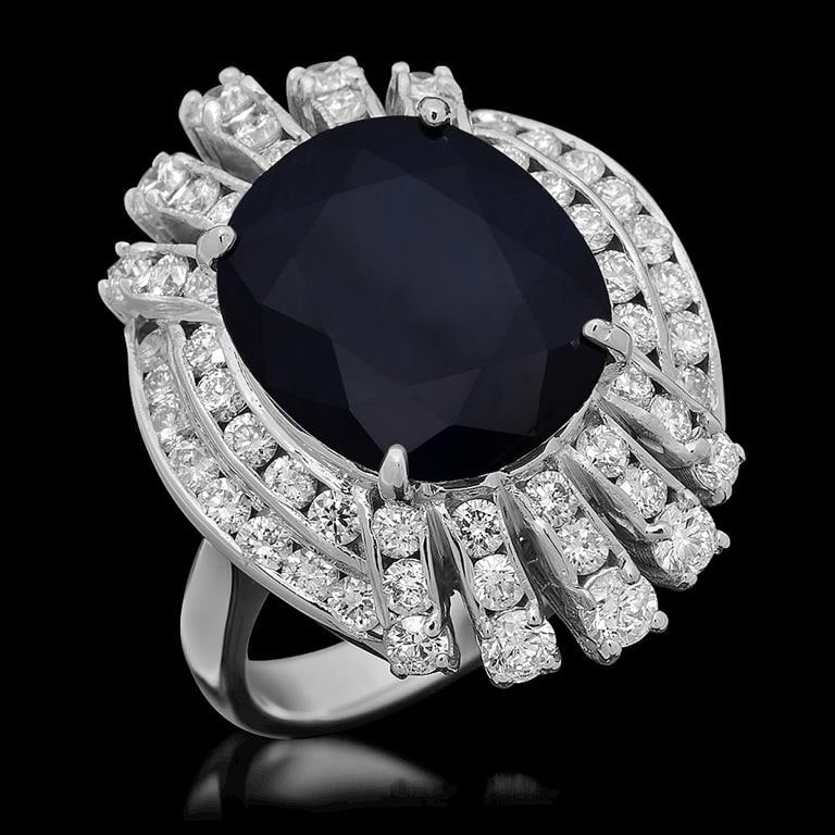 14K Gold 8.64ct Sapphire 1.95ct Diamond Ring: Retail: $10,658.00 ******14K Gold Sapphire & Diamond Ring ****** Metal: 14K Solid White Gold / Total Item Weight: 9.2 grams / Country Made: United States / / Main Stone: Sapphire / Color: Blue / Carat