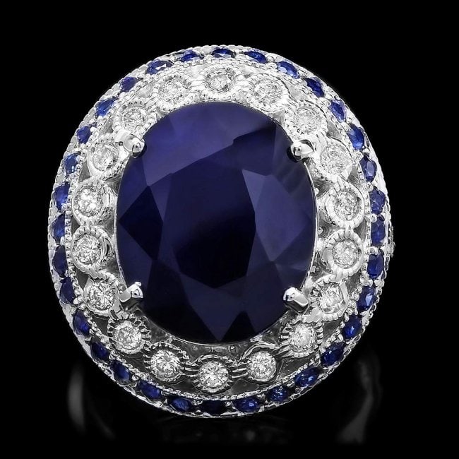 14k Gold 10.3ct Sapphire 0.60ct Diamond Ring: Retail: $8,500.00 ****** 14k Gold 10.3ct Sapphire 0.60ct Diamond Ring ****** Metal: 14k Solid White Gold / Size: 7.5 / Total Item Weight: 10.00 grams / Country Made: United States / / Main Stone: Sapp