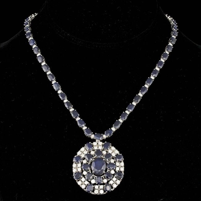 14k Gold 67ct Sapphire 5.70ct Diamond Necklace (1 of 5)