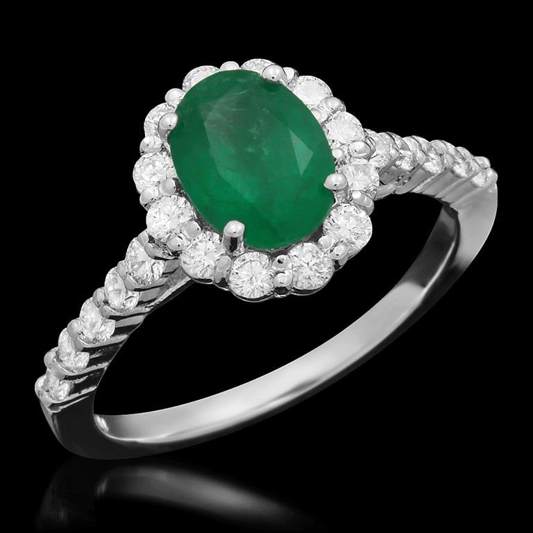 14K Gold 1.21ct Emerald 0.72ct Diamond Ring: Retail: $6,380.00 ******14K Gold Emerald & Diamond Ring ****** Metal: 14K Solid White Gold / Total Item Weight: 3.4 / Country Made: United States / / Main Stone: Emerald / Color: Green / Carat Total W