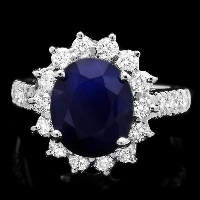 14k Gold 4.80ct Sapphire 1.10ct Diamond Ring: Retail: $7,100.00 ****** 14k Gold 4.80ct Sapphire 1.10ct Diamond Ring ****** Metal: 14k Solid White Gold / Size: 7 / Total Item Weight: 6.8 grams / Country Made: United States / / Main Stone: Sapphire