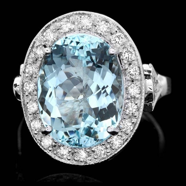 14k Gold 7.00ct Aquamarine 0.70ct Diamond Ring (1 of 6)