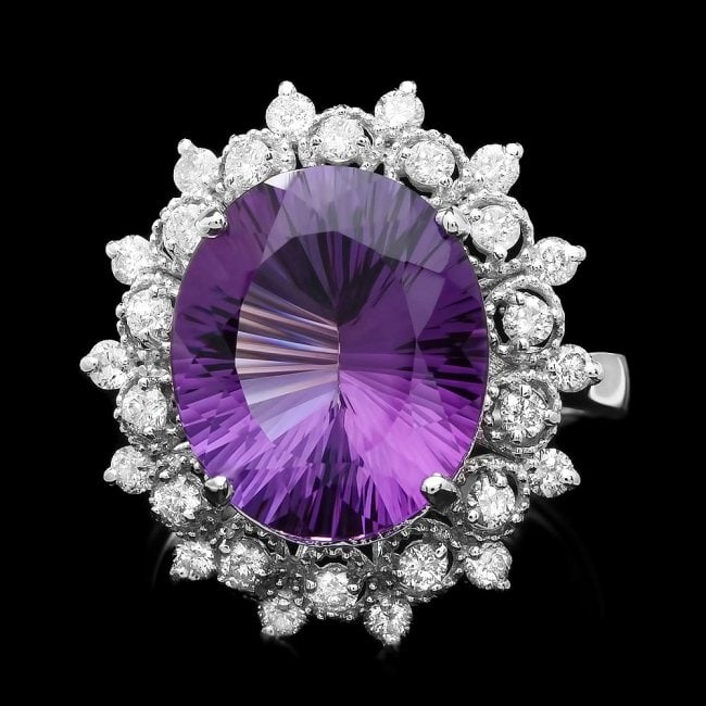 14k Gold 6.30ct Amethyst 0.80ct Diamond Ring: Retail: $5,200.00 ****** 14k Gold 6.30ct Amethyst 0.80ct Diamond Ring ****** Metal: 14k Solid White Gold / Size: 7.25 / Total Item Weight: 6.2 grams / Country Made: United States / / Main Stone: Ameth