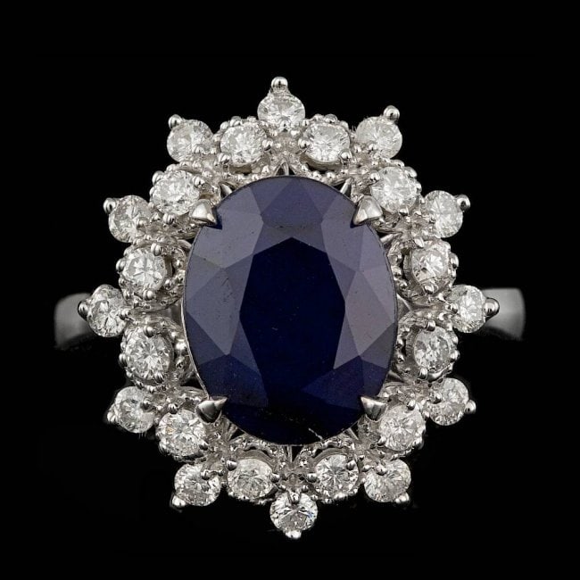 14k Gold 3.50ct Sapphire 0.70ct Diamond Ring: Retail: $4,800.00 ****** 14k Gold 3.50ct Sapphire 0.70ct Diamond Ring ****** Metal: 14k Solid White Gold / Size: 7 / Total Item Weight: 4.5 grams / Country Made: United States / / Main Stone: Sapphire