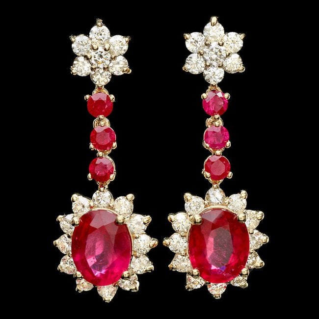 14k Yellow Gold 8ct Ruby 2.50ct Diamond Earrings: Retail: $12,300.00 ****** 14k Yellow Gold 8ct Ruby 2.50ct Diamond Earrings ****** Metal: 14k Solid Yellow Gold / Total Item Weight: 7.5 grams / Country Made: United States / / Main Stone: Ruby / Color