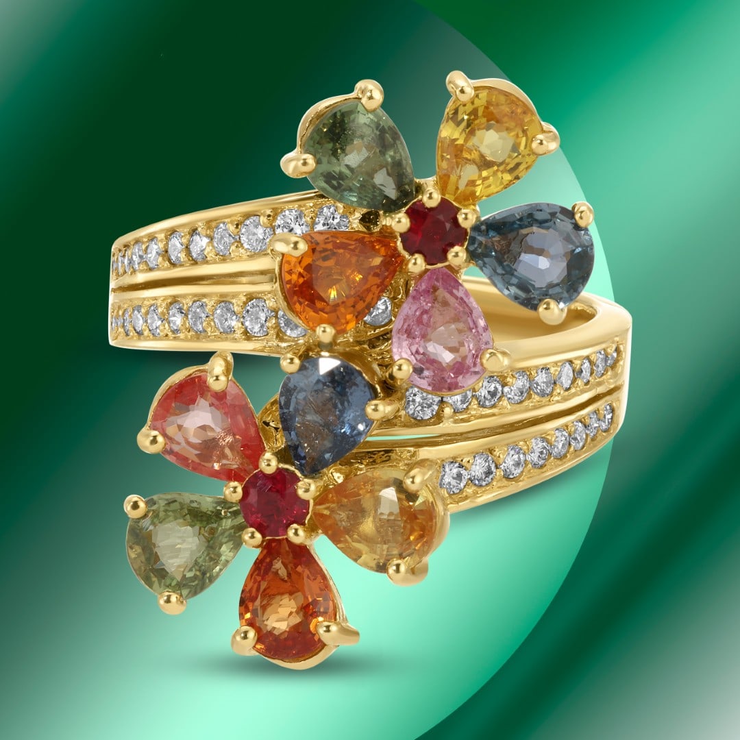 14K Gold 3.15cts Gemstone & 0.14 Diamond Ring: Retail: $9,460*****14K Gold Diamond Ring*****Metal: 14K Yellow Gold/ Total Wt.: 9.1g / Country Made US// Main Stone: Various Gemstone / Carat Total Wt.: 2.42cts / Treatment: none / Color: Various Colo