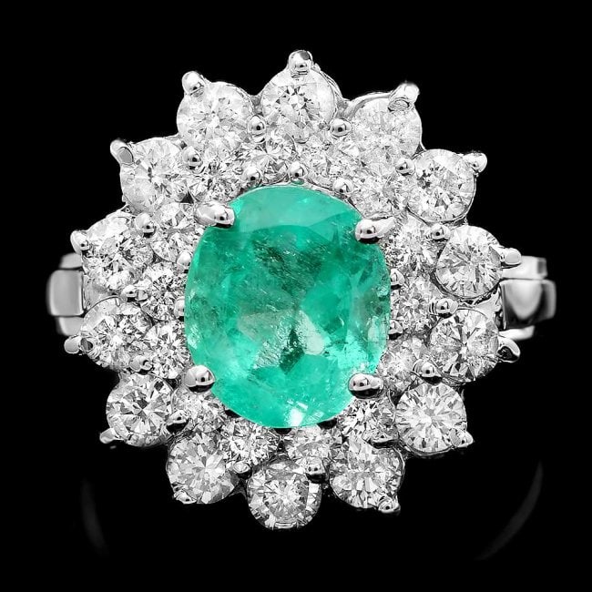 14k White Gold 1.80ct Emerald 1.40ct Diamond Ring: Retail: $11,800.00 ****** 14k White Gold 1.80ct Emerald 1.40ct Diamond Ring ****** Metal: 14k Solid White Gold / Size: 6 / Total Item Weight: 5.5 grams / Country Made: United States / / Main Stone: Em