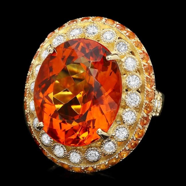 14k Gold 15.00ct Citrine 0.90ct Diamond Ring: Retail: $9,550.00 ****** 14k Gold 15.00ct Citrine 0.90ct Diamond Ring ****** Metal: 14k Solid Yellow Gold / Size: 7.75 / Total Item Weight: 12.8 grams / Country Made: United States / / Main Stone: Cit