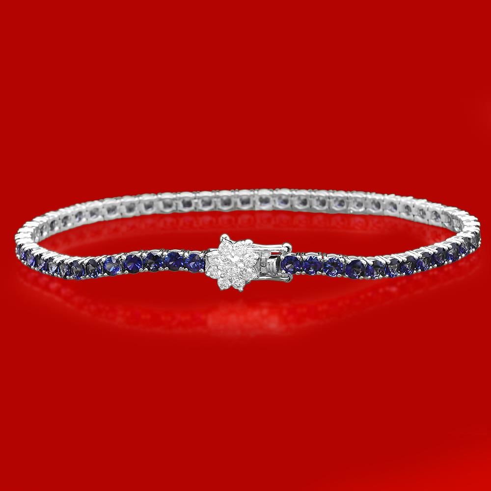 14k Gold 7.00ct Sapphire 0.55ct Diamond Bracelet: Retail: $6,700.00 ****** 14k Gold 7.00ct Sapphire 0.55ct Diamond Bracelet ****** Metal: 14k Solid White Gold / Size: 7 / Total Item Weight: 9.9 grams / Country Made: United States / / Main Stone: Sapp