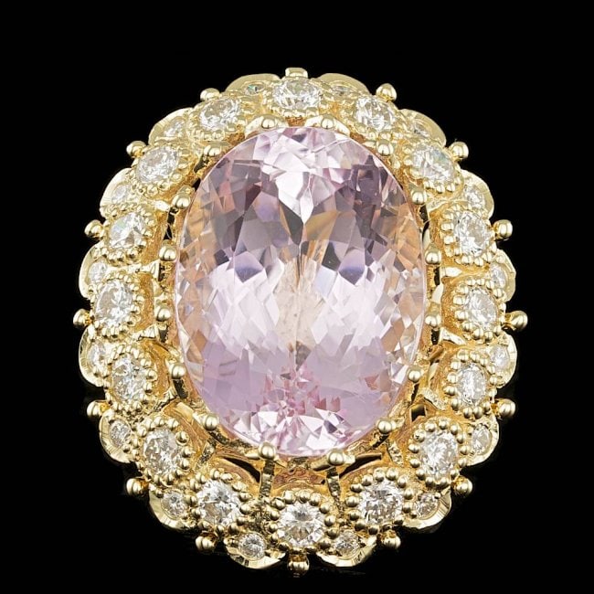 14k Gold 22.00ct Kunzite 2.45ct Diamond Ring: Retail: $29,400.00 ****** 14k Gold 22.00ct Kunzite 2.45ct Diamond Ring ****** Metal: 14k Solid Yellow Gold / Size: 7 / Total Item Weight: 18.5 grams / Country Made: United States / / Main Stone: Kunzi