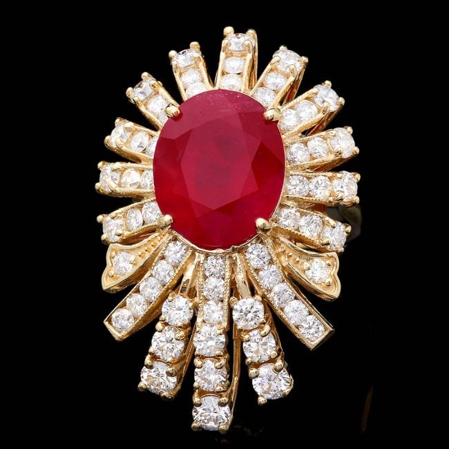 14k Yellow Gold 8.50ct Ruby 2.75ct Diamond Ring: Retail: $23,850.00 ****** 14k Yellow Gold 8.50ct Ruby 2.75ct Diamond Ring ****** Metal: 14k Solid Yellow Gold / Size: 6.75 / Total Item Weight: 10.0 grams / Country Made: United States / / Main Stone: