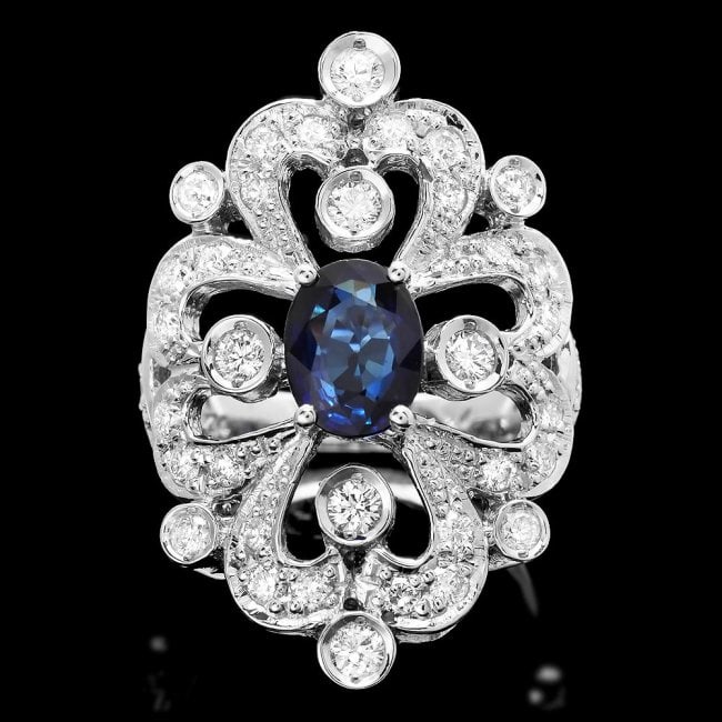 14k Gold 1.70ct Sapphire 1.30ct Diamond Ring: Retail: $9,800.00 ****** 14k Gold 1.70ct Sapphire 1.30ct Diamond Ring ****** Metal: 14k Solid White Gold / Size: 6.5 / Total Item Weight: 9.0 grams / Country Made: United States / / Main Stone: Sapphi