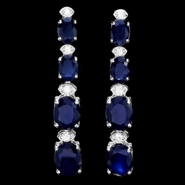 14k Gold 12.5ct Sapphire .35ct Diamond Earrings: Retail: $6,800.00 ****** 14k Gold 12.5ct Sapphire .35ct Diamond Earrings ****** Metal: 14k Solid White Gold / Total Item Weight: 7.0 grams / Country Made: United States / / Main Stone: Sapphire / Colo