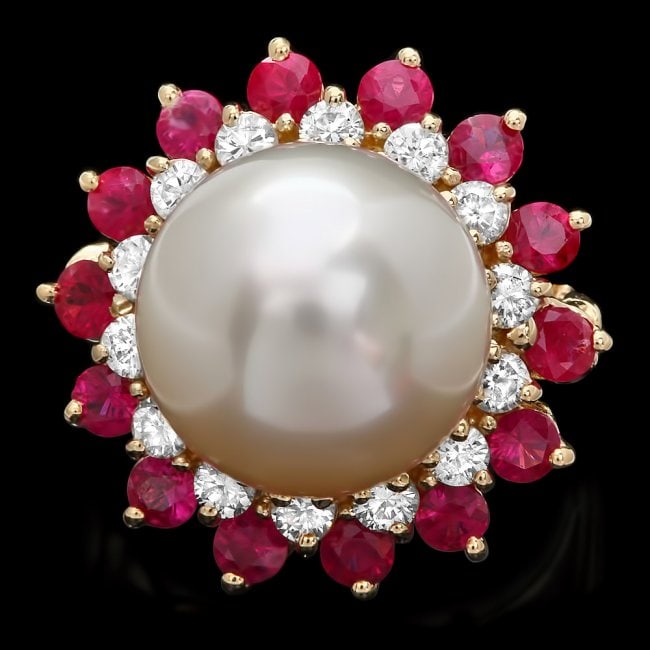 14k Gold 13 X 13mm Pearl 0.80ct Diamond Ring (1 of 4)