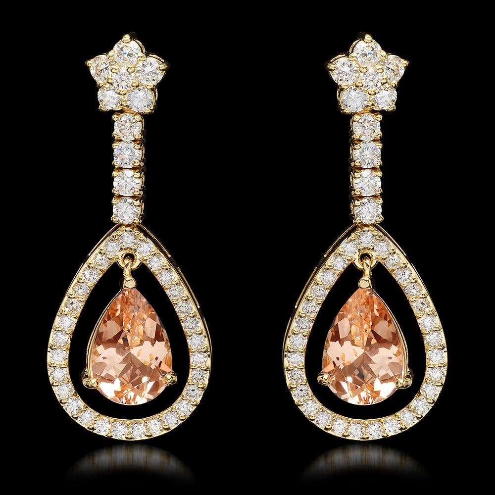 14k Yellow Gold 5.10ct Morganite 2.75ct Diamond Earrings: Retail: $12,100.00 ****** 14k Yellow Gold 5.10ct Morganite 2.75ct Diamond Earrings ****** Metal: 14K Yellow Gold / Total Item Weight: 8.6 grams / Country Made: United States / / Main Stone: Morganite