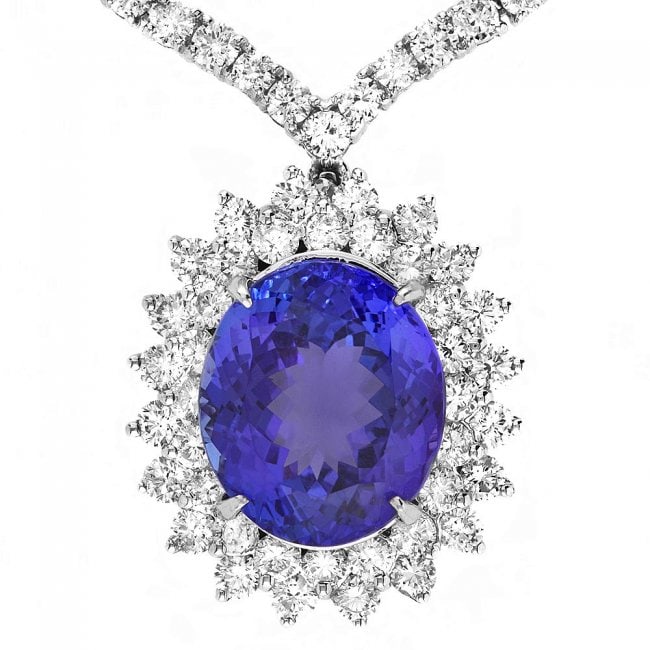 18k Gold 12ct Tanzanite 11ct Diamond Pendant: Retail: $97,300.00 ****** 18k Gold 12ct Tanzanite 11ct Diamond Pendant ****** Metal: 18k Solid White Gold / Size: 16 / Total Item Weight: 26.0 grams / Country Made: United States / / Main Stone: Tanza