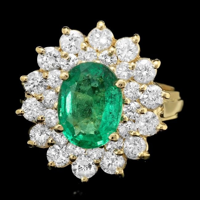 14k Gold 1.70ct Emerald 1.45ct Diamond Ring: Retail: $12,600.00 ****** 14k Gold 1.70ct Emerald 1.45ct Diamond Ring ****** Metal: 14k Solid Yellow Gold / Size: 6 / Total Item Weight: 5 grams / Country Made: United States / / Main Stone: Emerald /