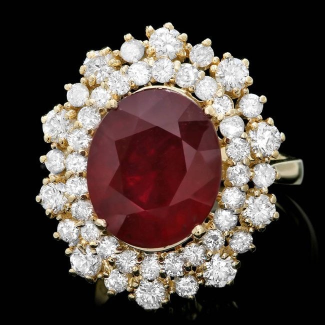 14k Yellow Gold 7.00ct Ruby 1.70ct Diamond Ring: Retail: $9,300.00 ****** 14k Yellow Gold 7.00ct Ruby 1.70ct Diamond Ring ****** Metal: 14k Solid Yellow Gold / Size: 7 / Total Item Weight: 7.0 grams / Country Made: United States / / Main Stone: Ruby