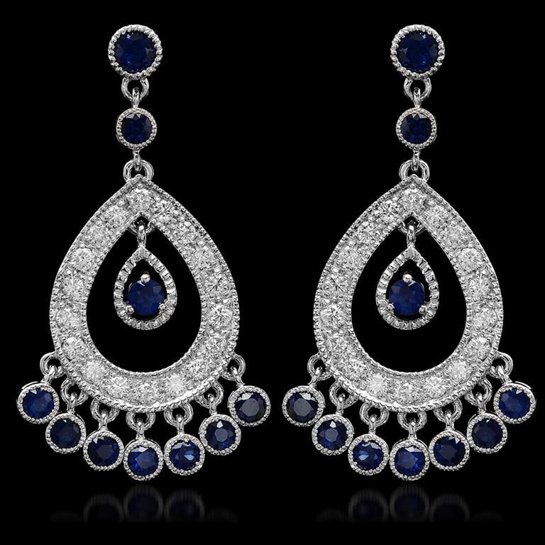 14K Gold 3.01ct Sapphire 1.42ct Diamond Earrings: Retail: $8,177.00******14K Gold Sapphire & Diamond Earrings ****** Metal: 14K Solid White Gold / Total Item Weight: 10.1 grams / Country Made: United States / / Main Stone: Sapphire / Color: Blue / Ca