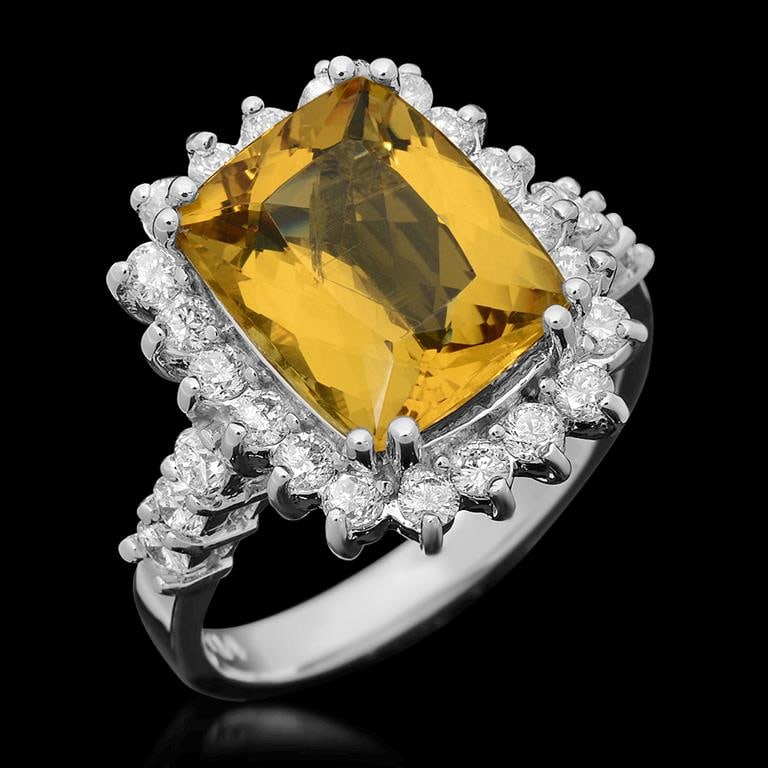 14k Gold 4.57ct Yellow Beryl 1.10ct Diamond Ring: Retail: $8,965.00 ******14k Gold Yellow Beryl & Diamond Ring ****** Metal: 14K Solid White Gold / Total Item Weight: 6.7 grams / Country Made: United States / / Main Stone: Beryl / Color: Orangy Yello