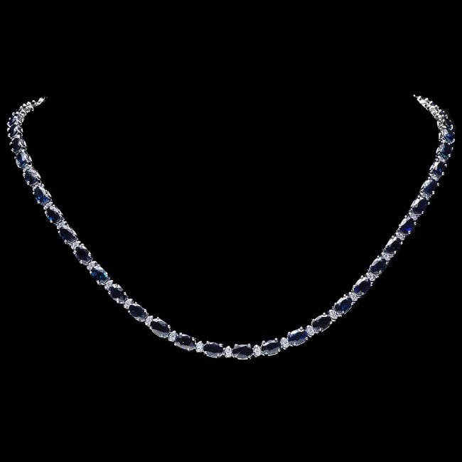 14k Gold 26.50ct Sapphire 1ct Diamond Necklace: Retail: $24,760.00 ****** 14k Gold 26.50ct Sapphire 1ct Diamond Necklace ****** Metal: 14k Solid White Gold / Size: 17.5 / Total Item Weight: 20.5 grams / Country Made: United States / / Main Stone: S