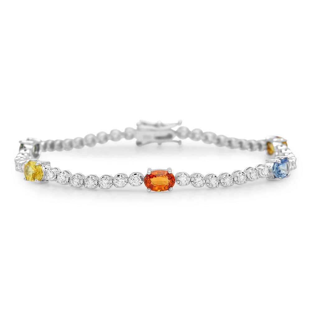 14K Gold 3.40ct Fancy Color Sapphire 1.50cts Diamond Bracelet: Retail: $8,152.00 ****** 14K Gold 3.40ct Fancy Color Sapphire 1.50cts Diamond Bracelet ****** Metal: 14K White Gold / Total Item Weight: 7.6 grams / Country Made: United States / Main Stone: Sapphire