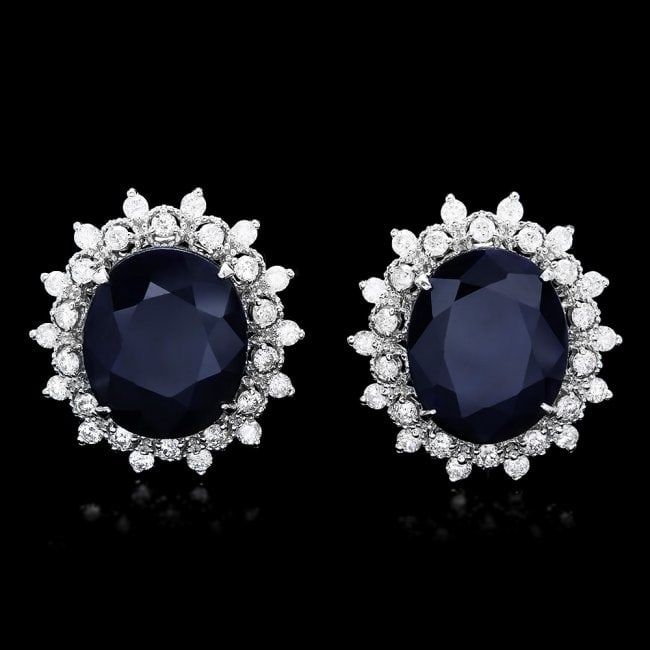14k Gold 15ct Sapphire 1.40ct Diamond Earrings: Retail: $8,300.00 ****** 14k Gold 15ct Sapphire 1.40ct Diamond Earrings ****** Metal: 14k Solid White Gold / Total Item Weight: 9.0 grams / Country Made: United States / / Main Stone: Sapphire / Color