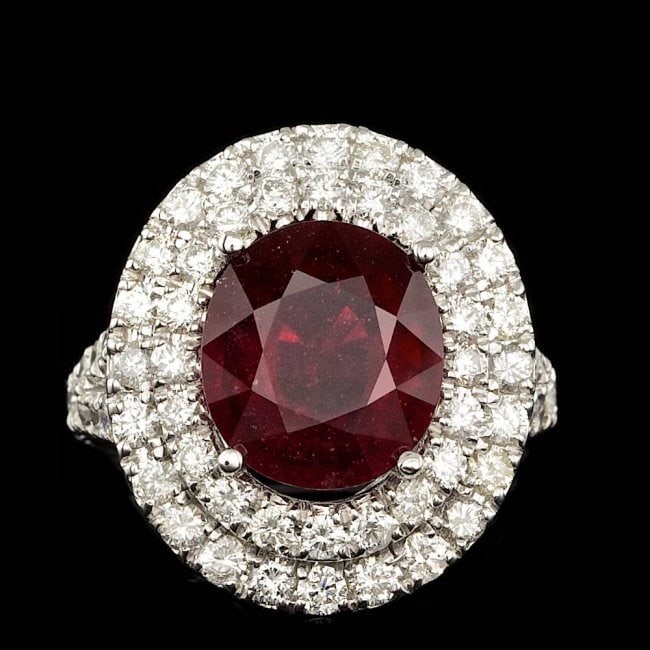 14k White Gold 5.50ct Ruby 2.15ct Diamond Ring: Retail: $15,900.00 ****** 14k White Gold 5.50ct Ruby 2.15ct Diamond Ring ****** Metal: 14k Solid White Gold / Size: 7 / Total Item Weight: 7.5 grams / Country Made: United States / / Main Stone: Ruby